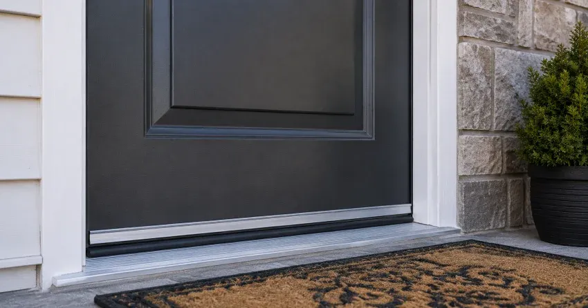 technician replacing worn door weatherstripping in Orchard Park Meadows, St. Thomas home