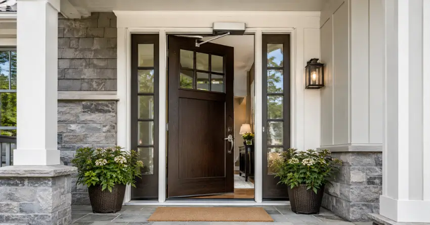 residential automatic door opener installed on exterior entry door in St. Thomas