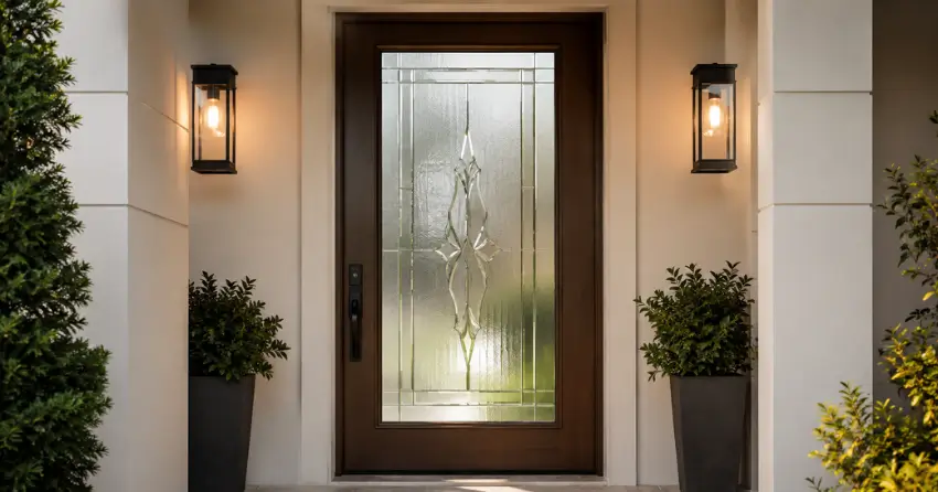 decorative frosted glass panel installed in a front door in Harvest Run, St. Thomas