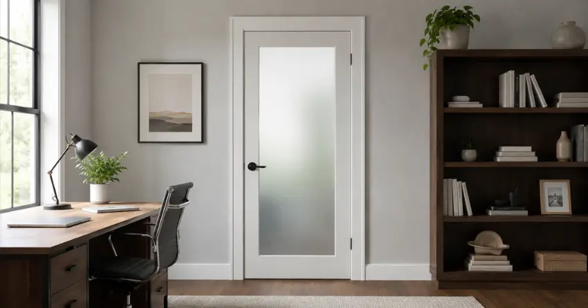frosted interior door installed in home office in Orchard Park South, St. Thomas