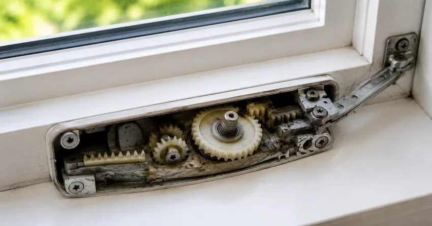technician replacing casement window crank operator in St. Thomas home