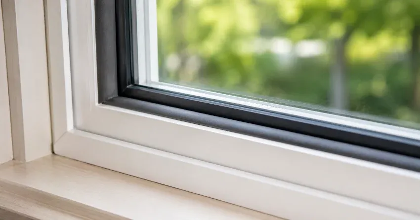 technician inspecting window weatherstripping for drafty window repair St. Thomas